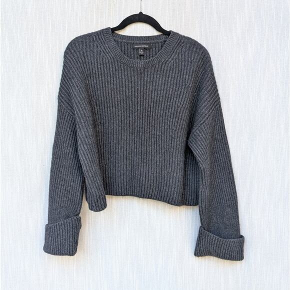 Banana Republic Dark Gray Oversized Wool/Cashmere Cropped Sweater, Size M - Picture 1 of 8